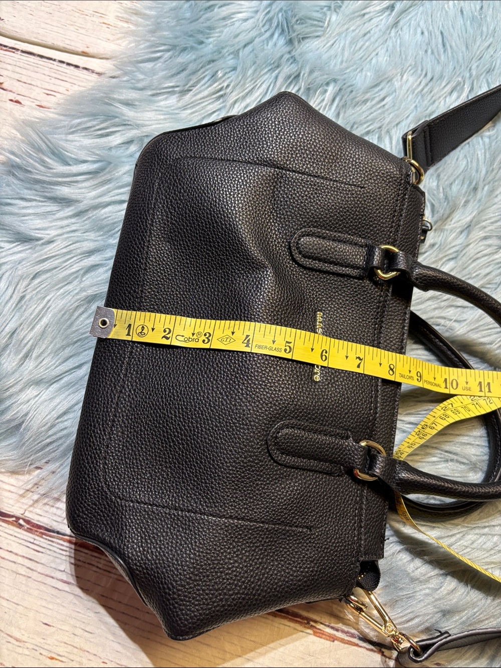 Nanette Lepore Black Pebbled Leather Satchel Gold Hardware and Detachable Strap - Picture 8 of 9